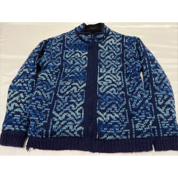 Cardigan Sweater Zip Handmade NEPAL 100% Himalayan Wool Lined L Cabincore Heavy - Picture 1 of 16